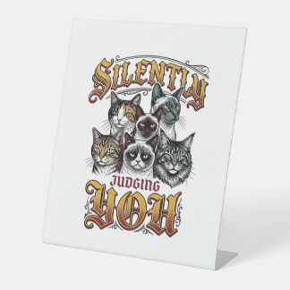 Silently Judging You Vintage Cat Graphic T-Shirt_1 Pedestal Sign