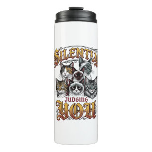 Silently Judging You Vintage Cat Graphic T-Shirt_1 Thermal Tumbler