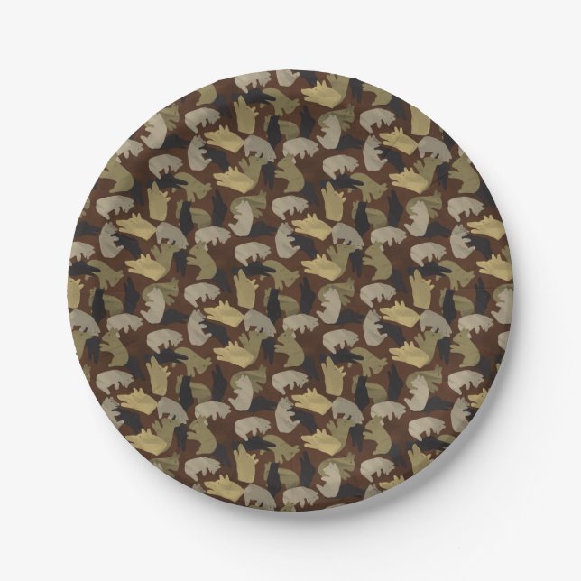 Silhouette Animal Camouflage Brown Paper Plate (Front)
