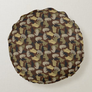 Silhouette Animal Camouflage Brown Round Cushion