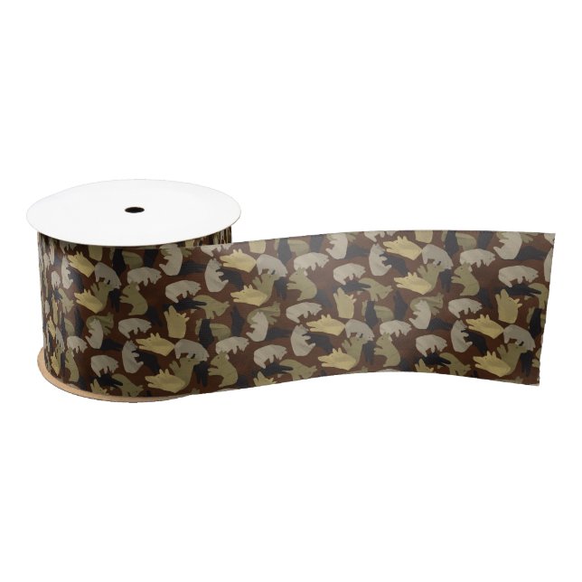 Silhouette Animal Camouflage Brown Satin Ribbon (Spool)