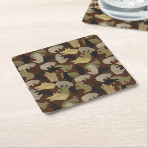 Silhouette Animal Camouflage Brown Square Paper Coaster