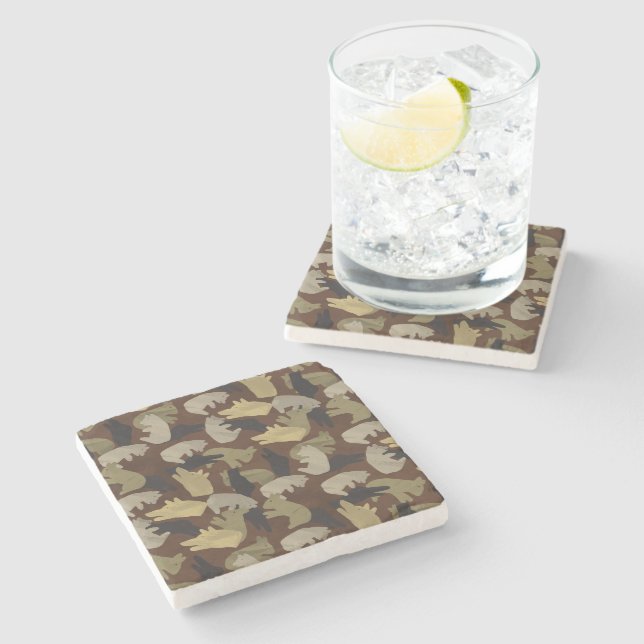 Silhouette Animal Camouflage Brown Stone Coaster (Side)