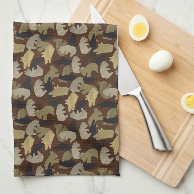 Silhouette Animal Camouflage Brown Tea Towel (Quarter Fold)