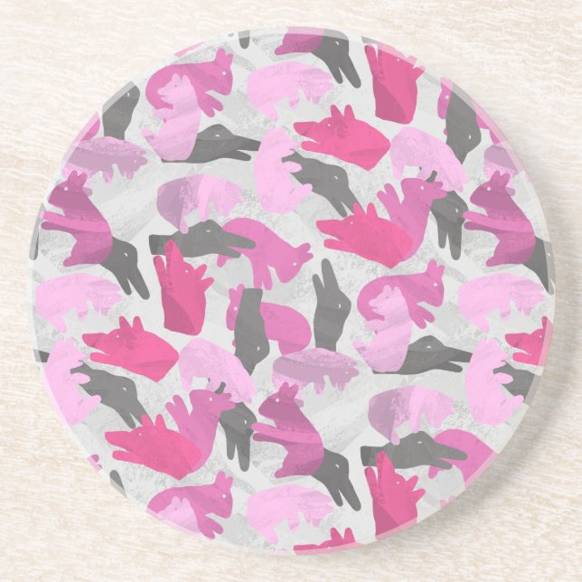 Silhouette Animal Camouflage Pink Coaster (Front)