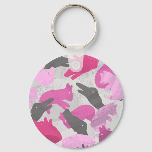 Silhouette Animal Camouflage Pink Key Ring (Front)