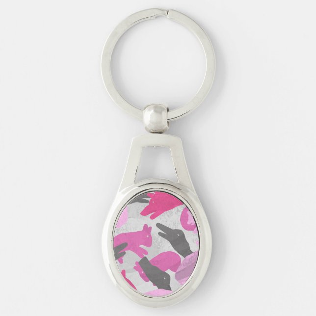 Silhouette Animal Camouflage Pink Key Ring (Front)