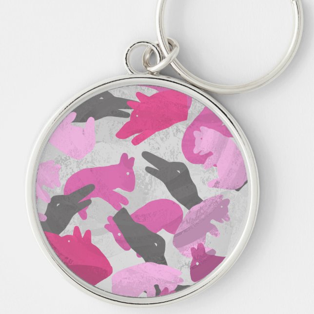 Silhouette Animal Camouflage Pink Key Ring (Front)