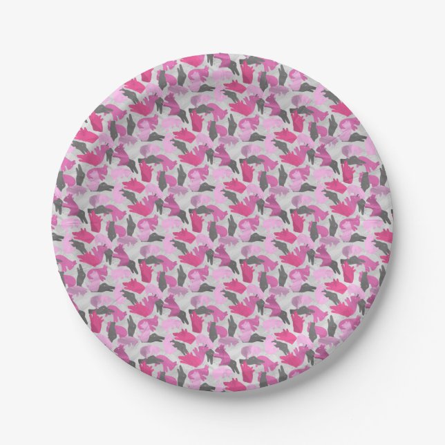 Silhouette Animal Camouflage Pink Paper Plate (Front)