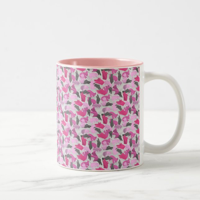 Silhouette Animal Camouflage Pink Two-Tone Coffee Mug (Right)