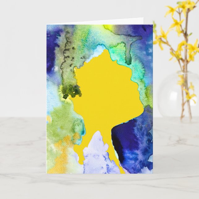 Silhouette art abstract watercolor card (Yellow Flower)