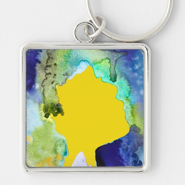 Silhouette art abstract watercolor key ring (Front)