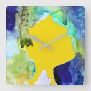 Silhouette art abstract watercolor square wall clock