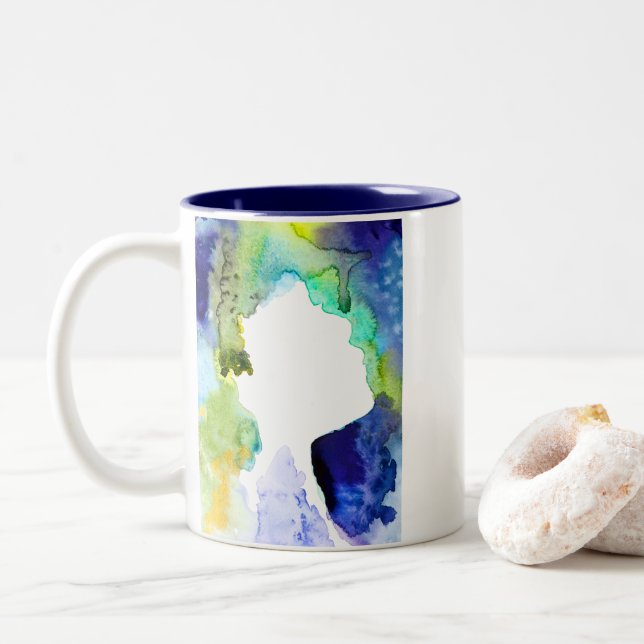 Silhouette art abstract watercolor Two-Tone coffee mug (With Donut)