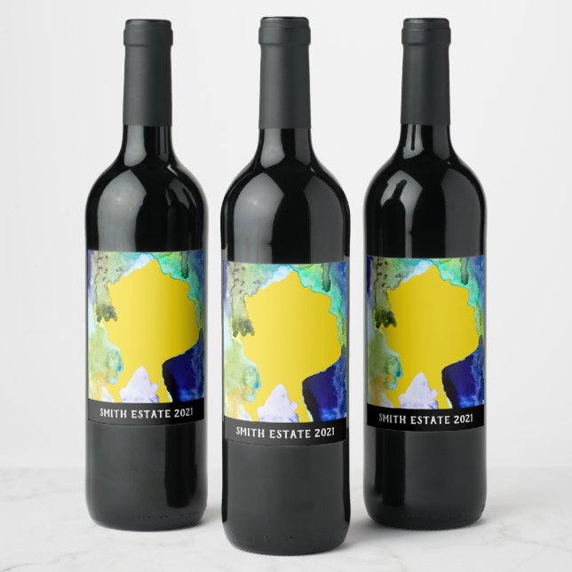 Silhouette art watercolor abstract wine label (Bottles)
