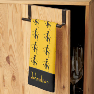 Silhouette athlete, Kenya African Art Orange Tea Towel