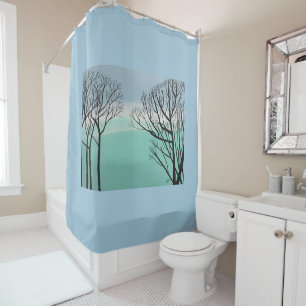 Silhouette Autumn Trees Sky Clouds Shower Curtains