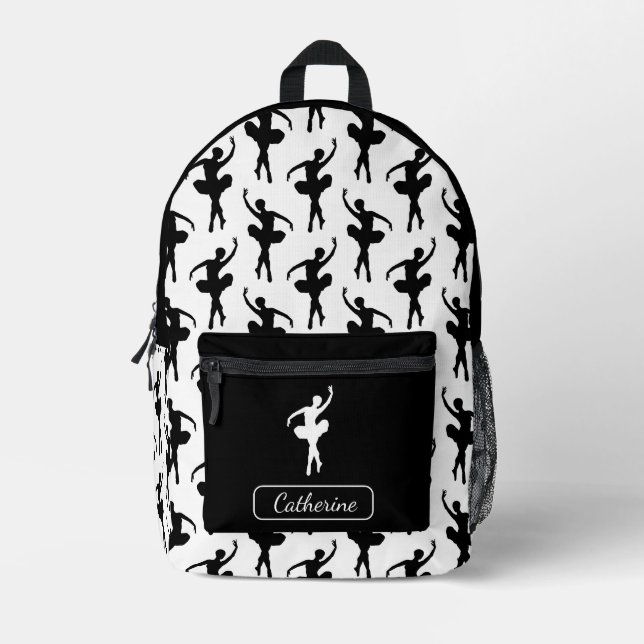 Silhouette Ballerina in Black and White Printed Backpack (Front)