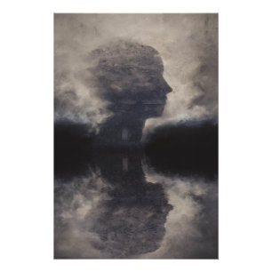 Silhouette Before Colossal Mist Face Poster