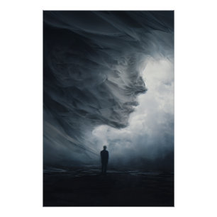 Silhouette Before Colossal Mist Face Poster