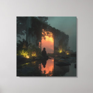 Silhouette Before Fiery Ruin Sunset Canvas Print