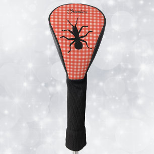 Silhouette Big Black Ant on Red white Plaid Golf Head Cover