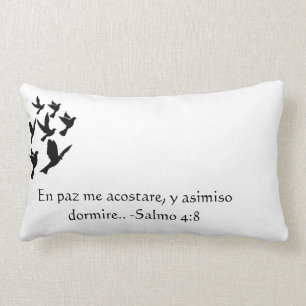 Silhouette birds Psalm 4:8 in spanish Salmos 4:8 Lumbar Cushion