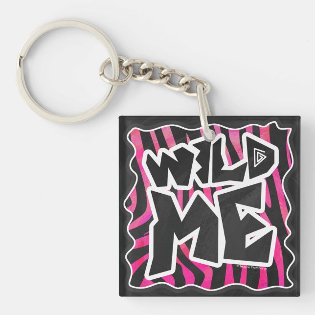 Silhouette Black and Hot Pink Zebra Key Ring (Front)