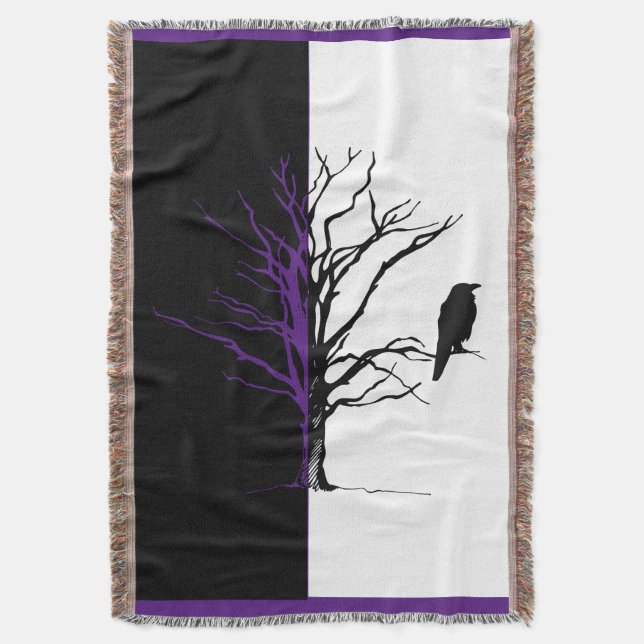 Silhouette Black Bird Raven Throw Blanket (Front Vertical)