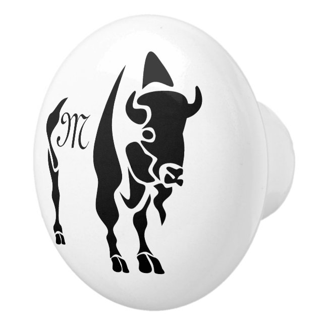 Silhouette Black Buffalo Monogram Ceramic Knob (Right)
