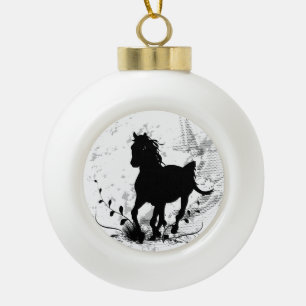 Silhouette, black horse ceramic ball christmas ornament