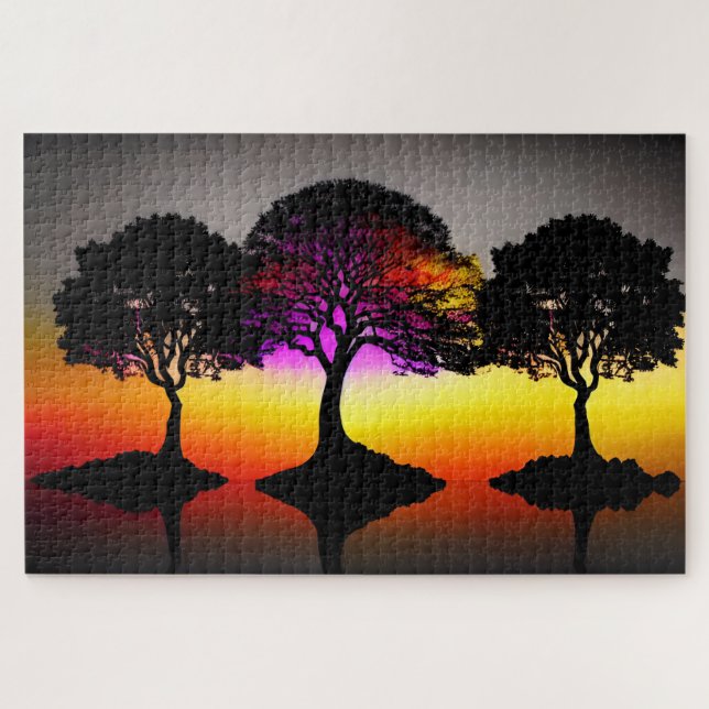 Silhouette Black Trees and Colourful Sunset Jigsaw Puzzle (Horizontal)