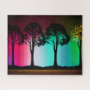 Silhouette Black Trees with Pastel Colour Backdrop Jigsaw Puzzle