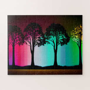 Silhouette Black Trees with Vibrant Colour Backdro Jigsaw Puzzle