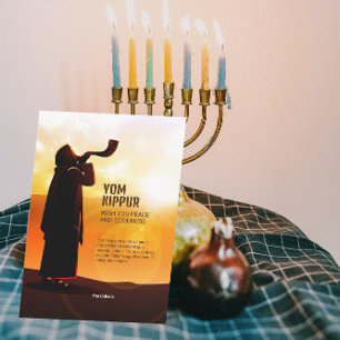 Silhouette, Blowing the Shofar Ram's Horn Greeting Card