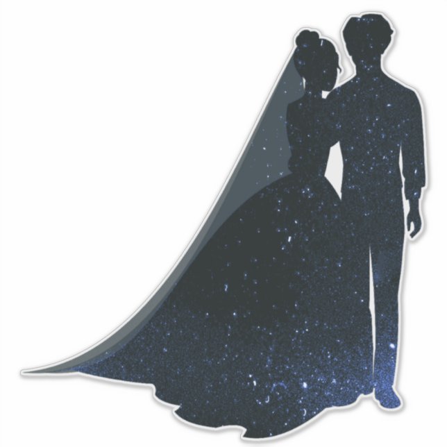 Silhouette Blue sparkle bride and groom decal (Front)