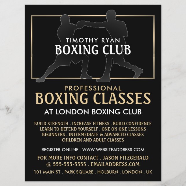 Silhouette Boxing Match, Boxing Class Advert Flyer (Front)