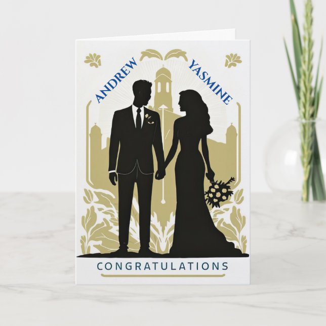 Silhouette Bridal Couple Personalised Wedding Card (Front)