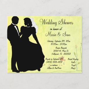 Silhouette Bride And Groom Spring Background Invitation Postcard