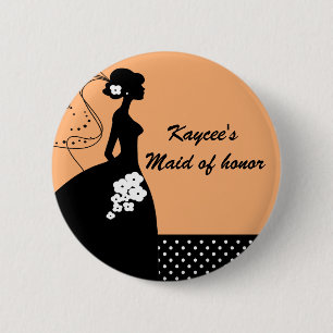Silhouette Bride Bridal Party Maid of Honour Butto 6 Cm Round Badge