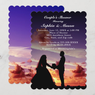 Silhouette Bride & Groom Sunset Couples Shower Invitation