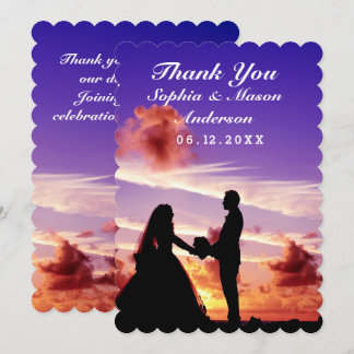 Silhouette Bride & Groom Sunset Thank You Card