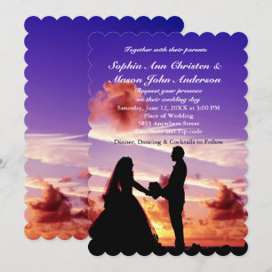 Silhouette Bride & Groom Sunset Wedding Invitation