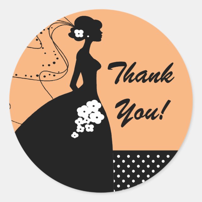 Silhouette Bride Thank You Bridal Shower Sticker (Front)