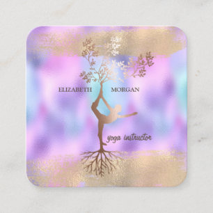 Silhouette Brush Stroke Holographic Iridescent Square Business Card