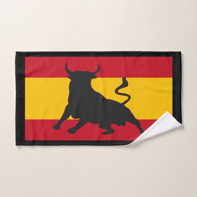 Silhouette Bull On Spanish Flag Hand Towel (Hand Towel)