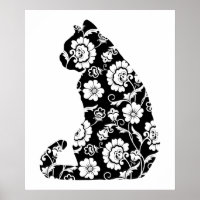 Silhouette Cat Flower Pattern Cat Lover, Cat Owner