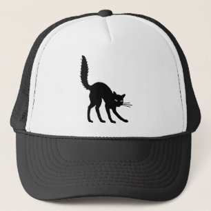 Silhouette Cat Halloween Black Cat Scared Angry Trucker Hat