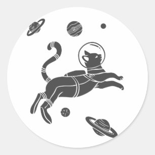 Silhouette Cat in space - Choose background colour Classic Round Sticker