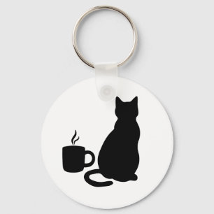 Silhouette Catful Coffee Art DesignK eychain Key Ring